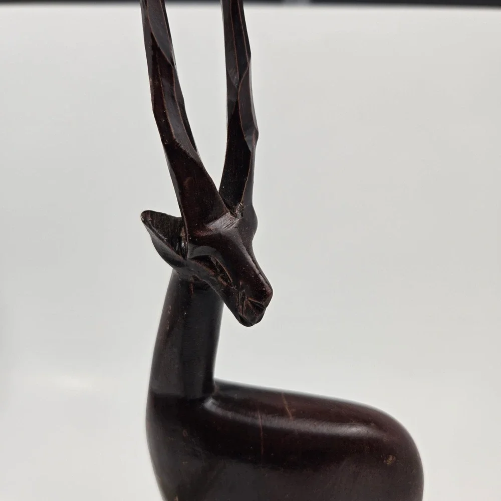 Vintage Hand Carved Ebony Wood Gazelle Statue African Antelope Folk Art Decor 13